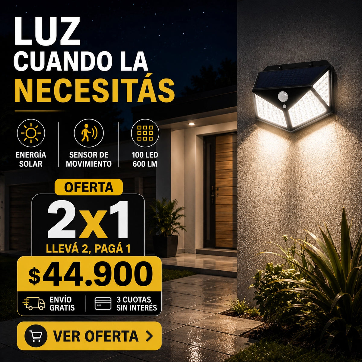SOLVIA™ | Reflector Solar 100 LED | Iluminá sin cables