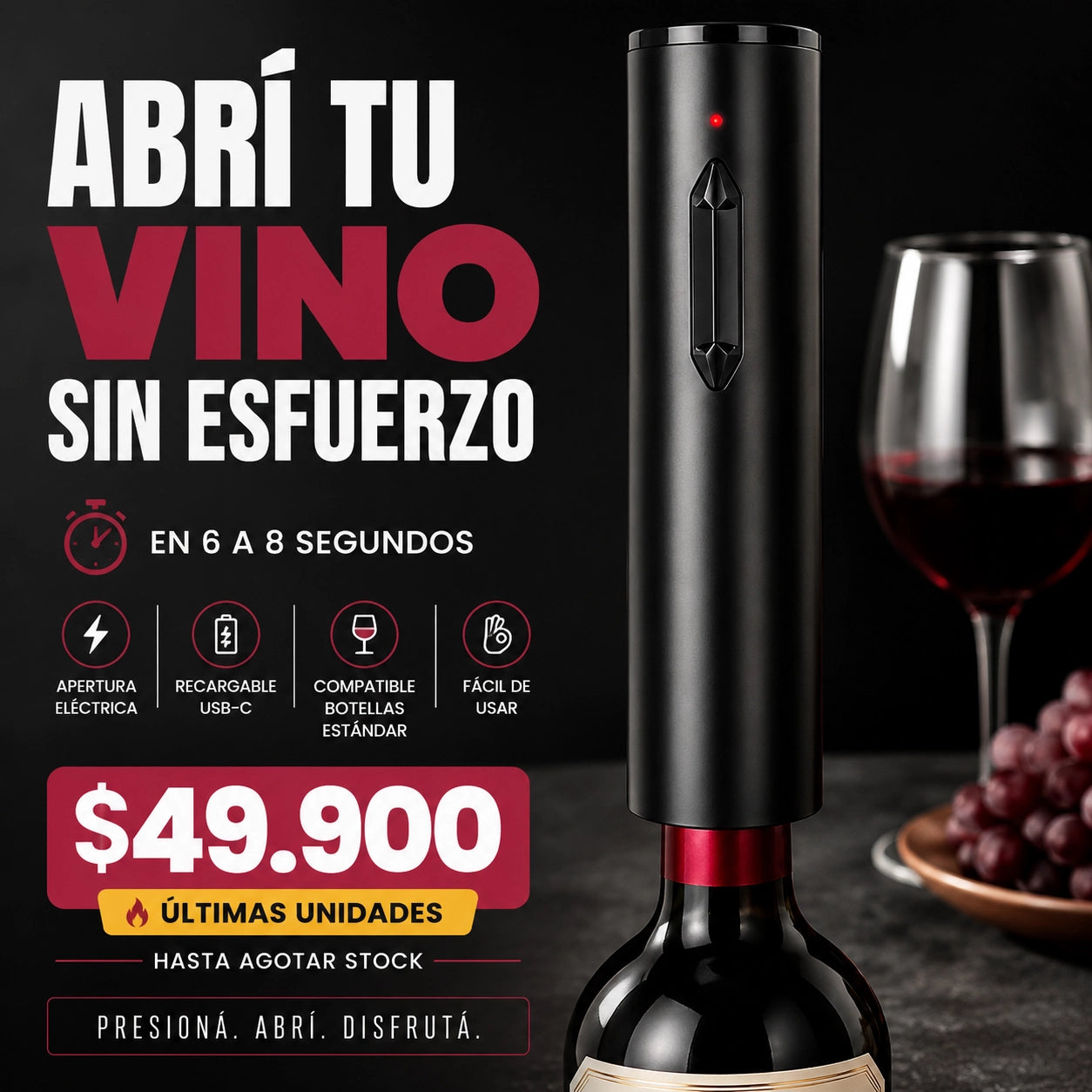 Vynox™ | Sacacorchos Eléctrico | Abrí sin esfuerzo