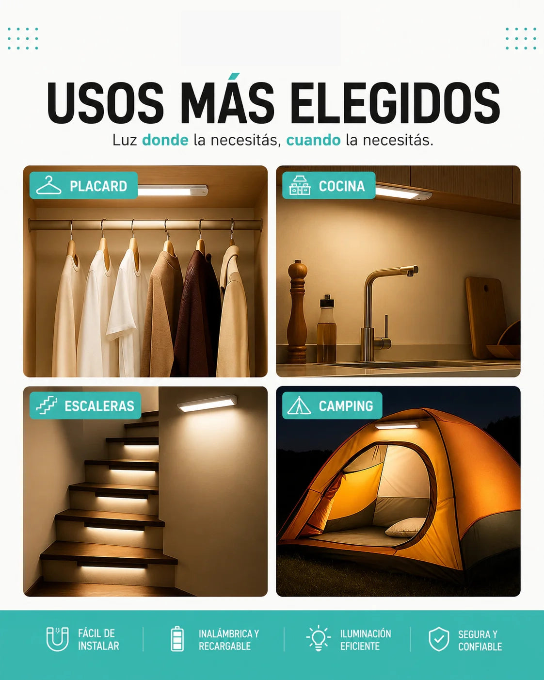 OmniLight™ | Barra LED Adhesiva Recargable | Luz Donde Quieras sin Cables