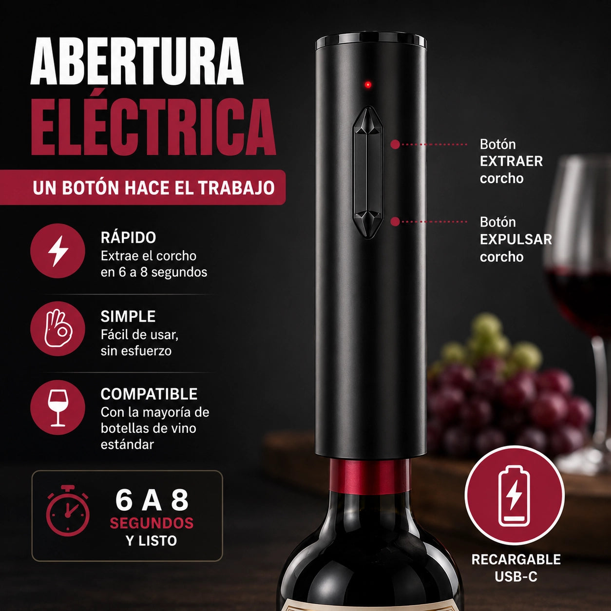 Vynox™ | Sacacorchos Eléctrico | Abrí sin esfuerzo