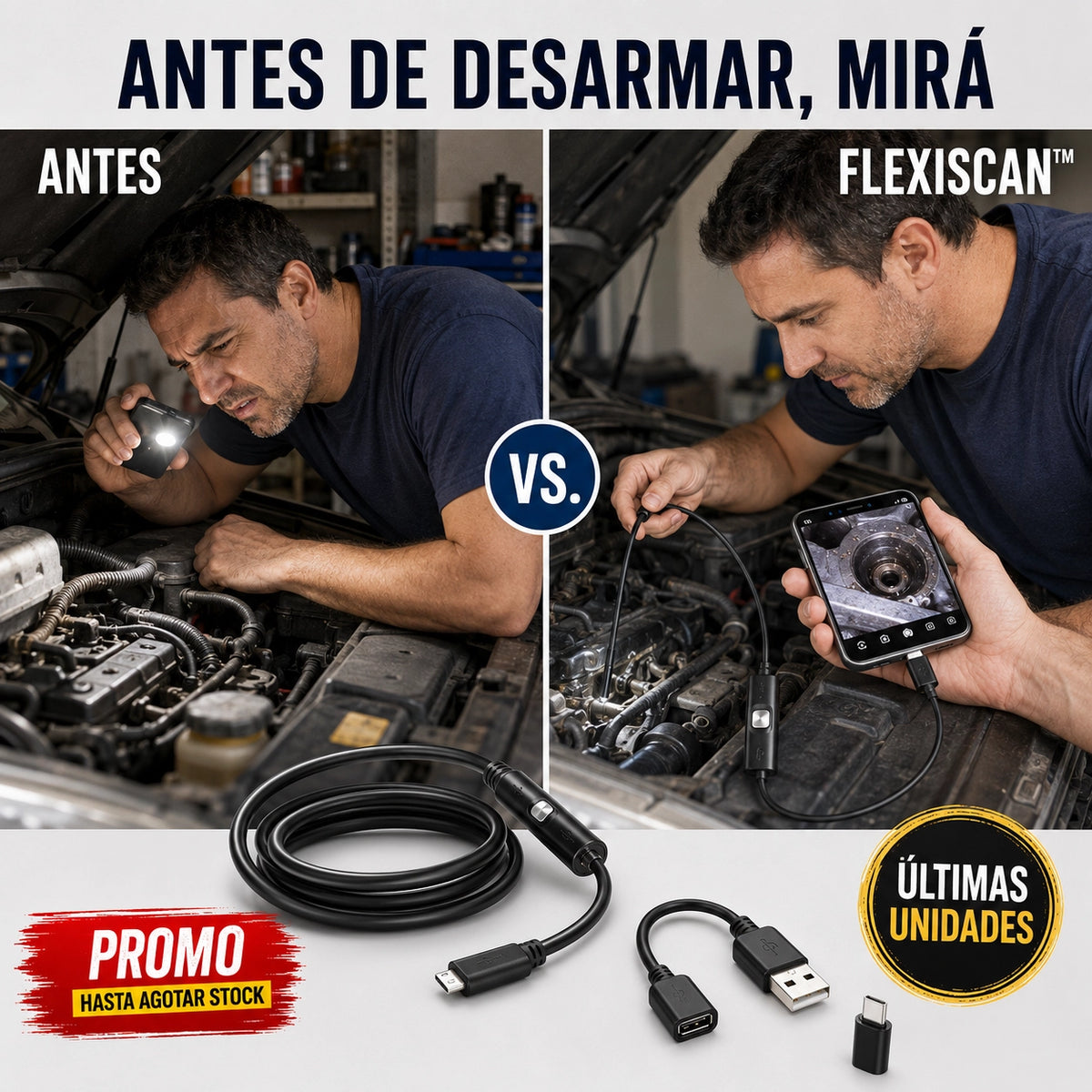 FlexiScan™ | Cámara de Inspección Ultra HD 1 Metro | Adiós a las Zonas Ciegas