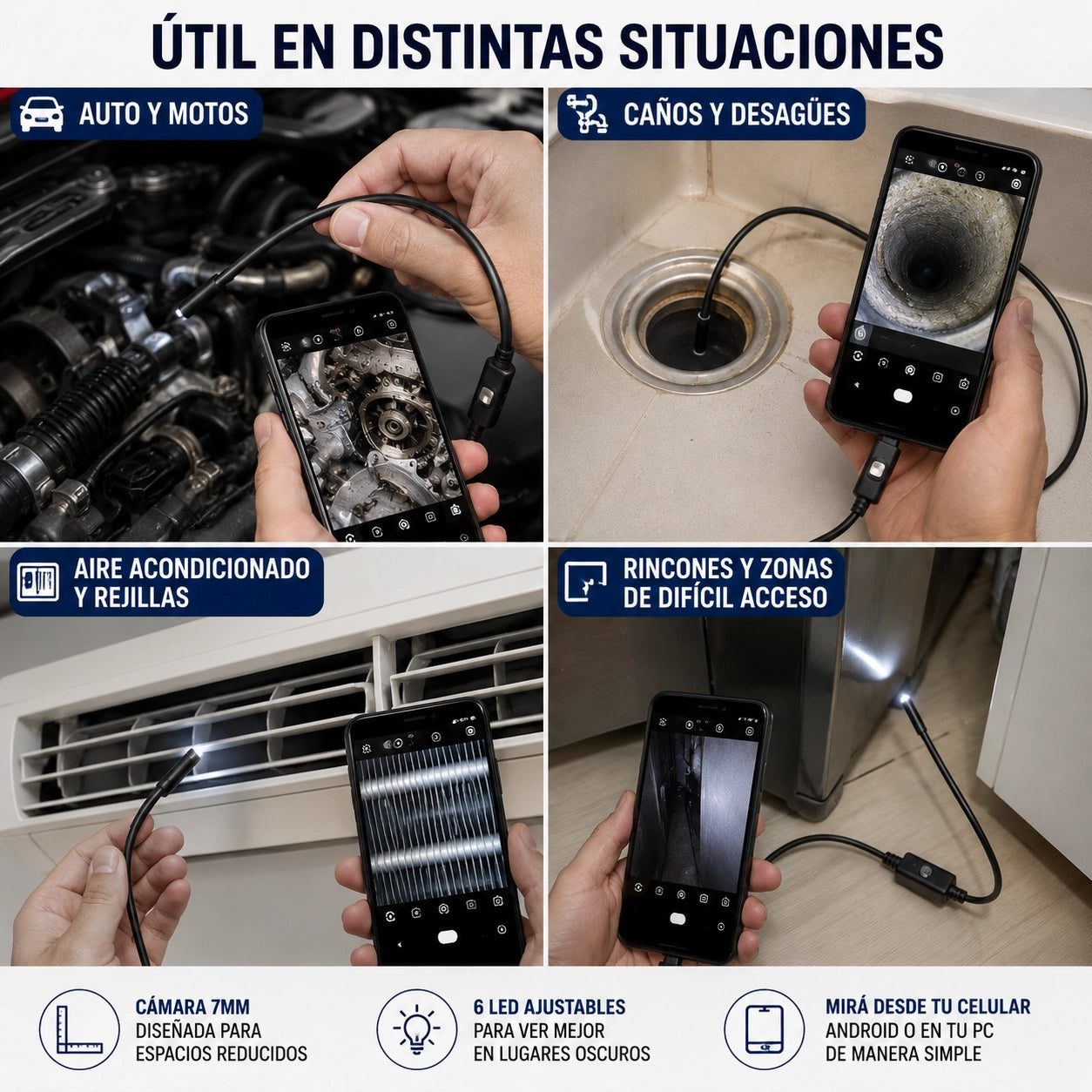 FlexiScan™ | Cámara de Inspección Ultra HD 1 Metro | Adiós a las Zonas Ciegas