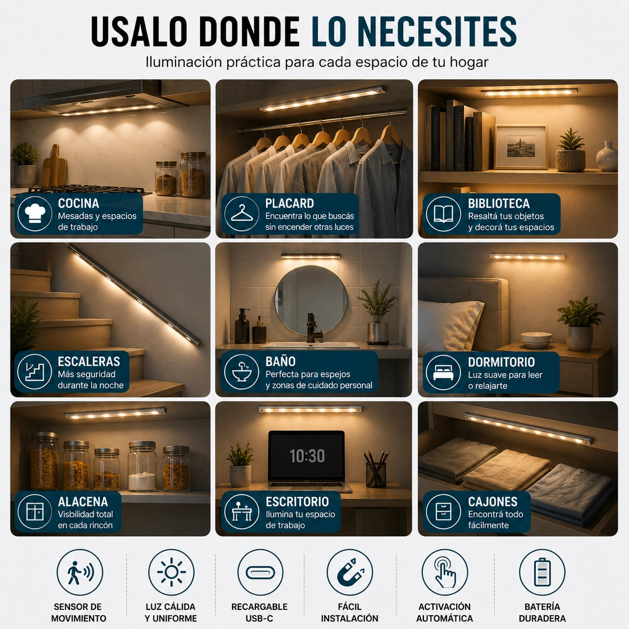 NovaLux™ | Luces LED Sensor de Movimiento | Ilumina sin Cables ni Agujeros